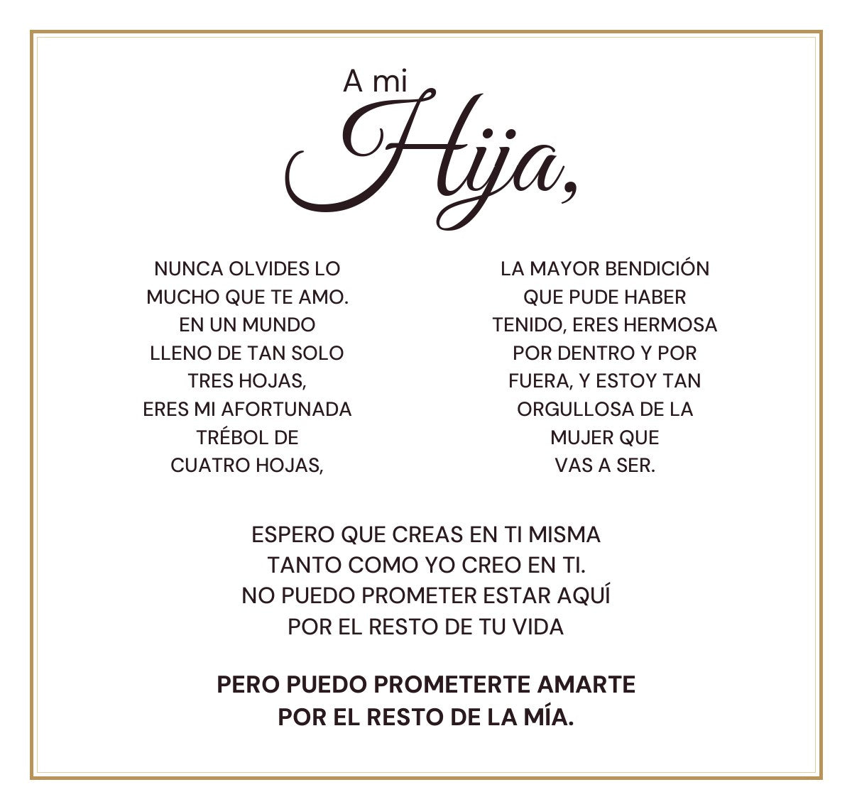 Tarjeta con la dedicatoria «A mi hija» en español